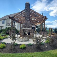 outdoor patio and fireplace